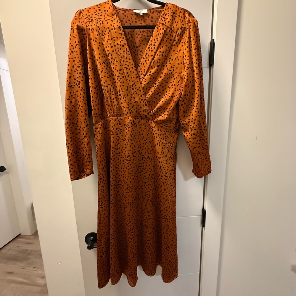 Elegant Orange Polka Dot Dress